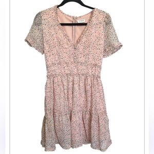 Storia Pink Tiered Mini Peasant Ditzy Floral Dress